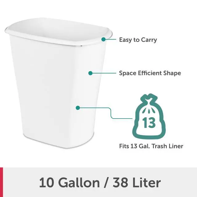 Alt view image 6 of 6 - Sterilite Large Kitchen Trash Can, 10 Gallon Plastic Garbage Bin with No Lid, White