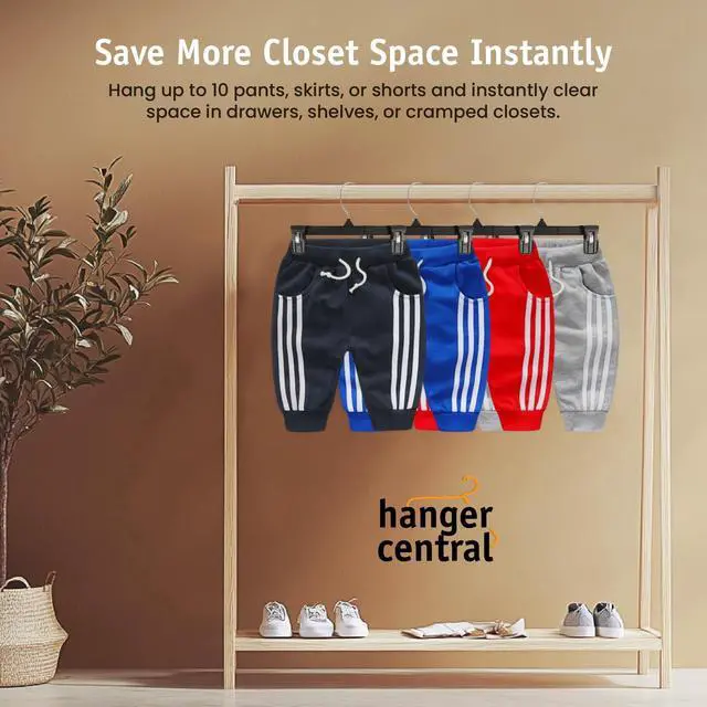 Alt view image 2 of 7 - Hanger Central 10 Pack Black Plastic Pants Hangers with Clips 10 inch