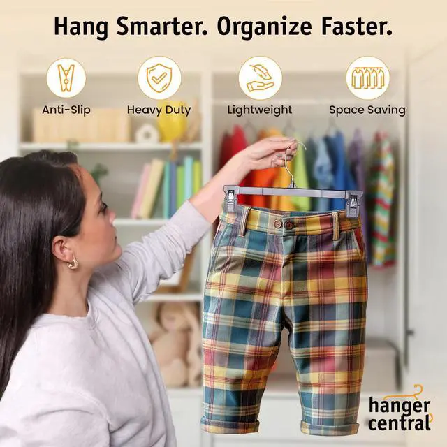 Alt view image 4 of 7 - Hanger Central 10 Pack Black Plastic Pants Hangers with Clips 10 inch