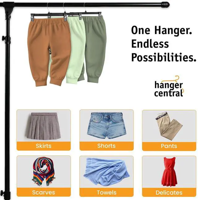 Alt view image 6 of 7 - Hanger Central 10 Pack Black Plastic Pants Hangers with Clips 10 inch
