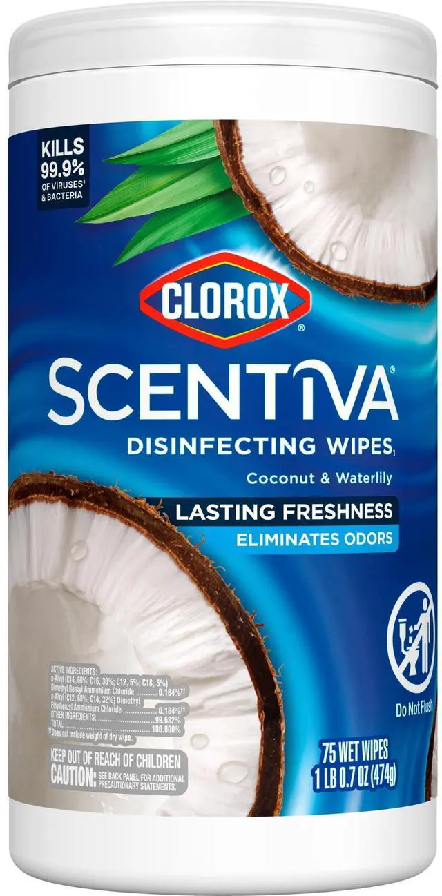 Alt view image 2 of 7 - Clorox Scentiva Bleach-Free Cleaning Wipes, Coconut and Waterlily, 75 Count