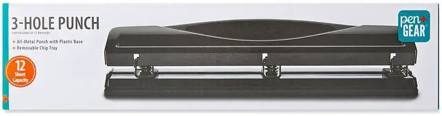 Main image of Pen+Gear 3-Hole Punch, 12 Sheet Capacity, Black