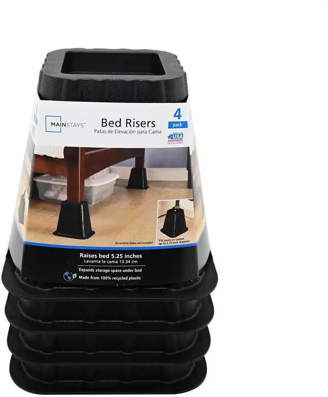 Main image of Mainstays Black Plastic Bed Risers to Raise Your Bed for Storage, 4 Pack, 6.50 in x 6.50 in x 6 in