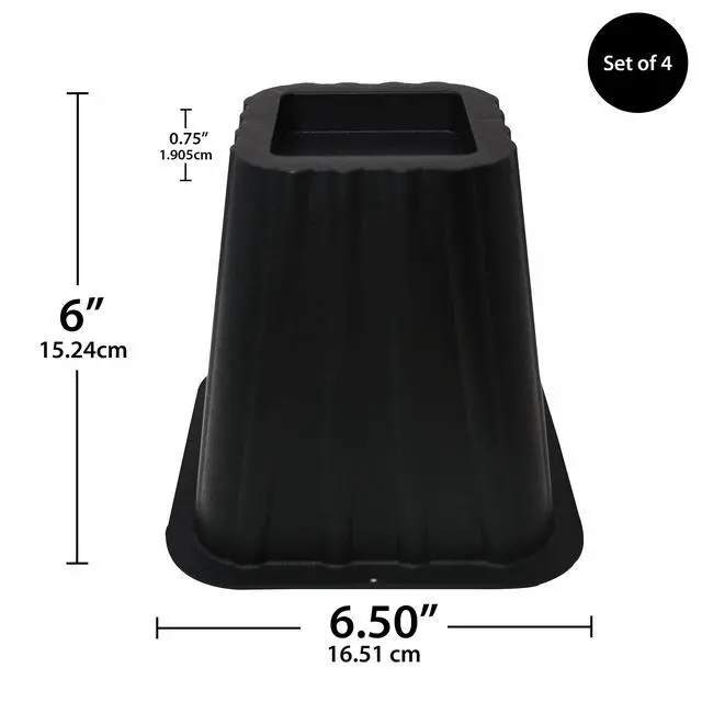 Alt view image 2 of 6 - Mainstays Black Plastic Bed Risers to Raise Your Bed for Storage, 4 Pack, 6.50 in x 6.50 in x 6 in