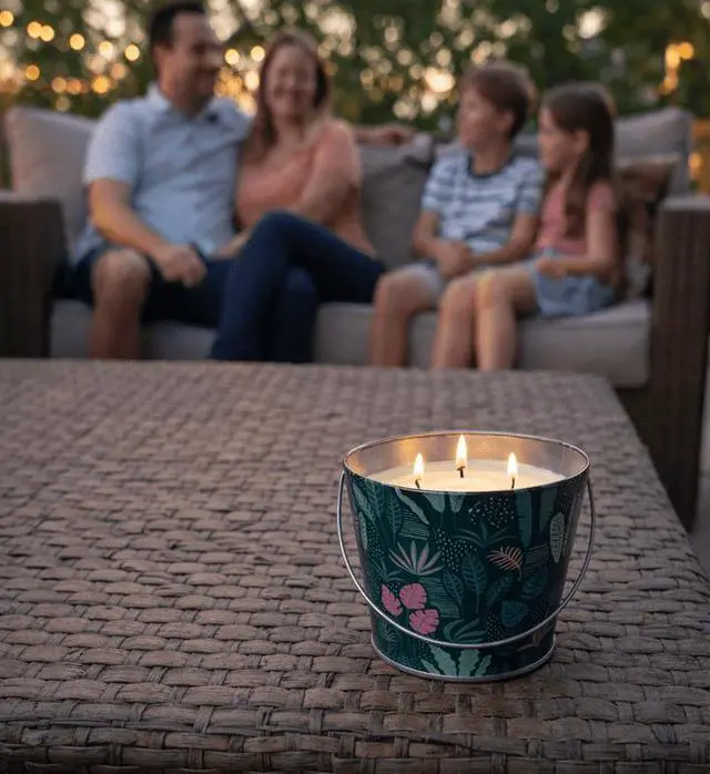 Alt view image 5 of 7 - Mainstays Outdoor Citronella Candle - 24oz Metal Bucket | Repels Mosquitoes | Triple Wick | Up to 40 Hours Burn Time