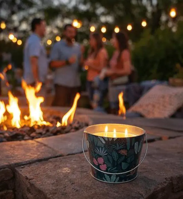 Alt view image 6 of 7 - Mainstays Outdoor Citronella Candle - 24oz Metal Bucket | Repels Mosquitoes | Triple Wick | Up to 40 Hours Burn Time