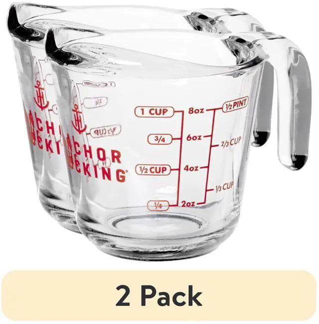 Main image of (2 pack) Anchor Hocking 1-Cup Glass Measuring Cup with Easy-Grip Handle and Spout