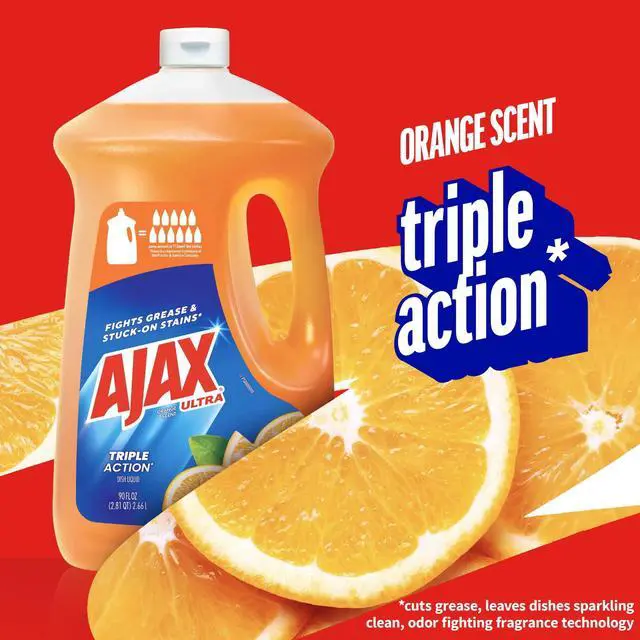 Alt view image 2 of 7 - Ajax Ultra Liquid Dish Soap Orange Scent, Triple Action, 90 fl oz Bottle