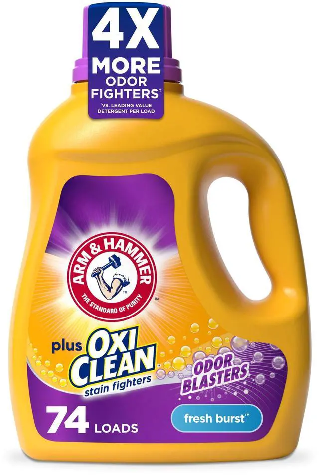 Main image of ARM & HAMMER Plus OxiClean with Odor Blasters Liquid Detergent, Fresh Burst, 96.2 fl oz, 74 Loads