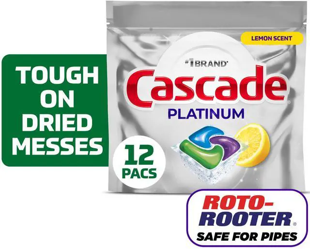 Main image of Cascade Platinum Dishwasher Pods, Dishwasher Detergent, Dish Detergent Soap, Lemon, 12 Count