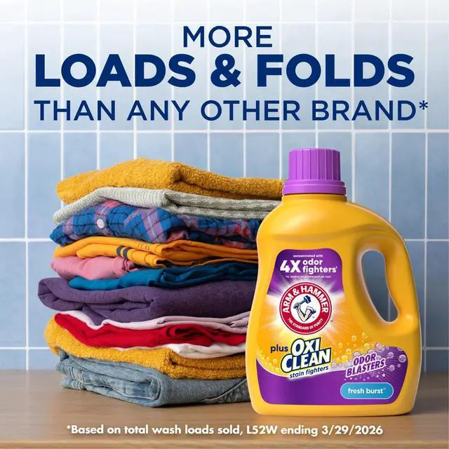 Alt view image 3 of 7 - ARM & HAMMER Plus OxiClean with Odor Blasters Liquid Detergent, Fresh Burst, 96.2 fl oz, 74 Loads