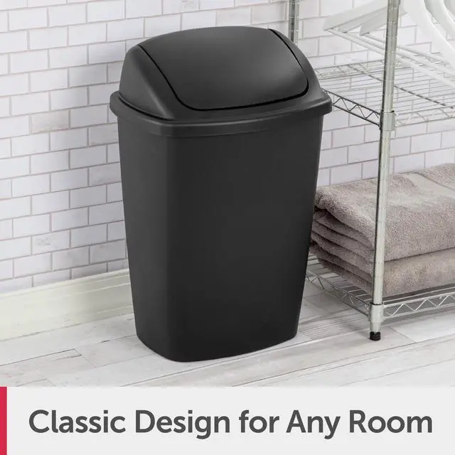 Alt view image 4 of 7 - Sterilite Kitchen Trash Can, 7.5 Gallon Plastic Garbage Bin with Swing Top Lid, Black