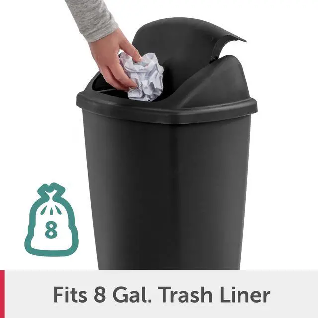 Alt view image 6 of 7 - Sterilite Kitchen Trash Can, 7.5 Gallon Plastic Garbage Bin with Swing Top Lid, Black