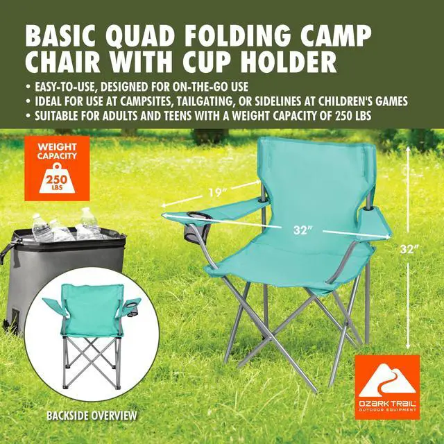 Alt view image 2 of 7 - Ozark Trail Quad Folding Camp Chair with Cup Holder, Green Sea