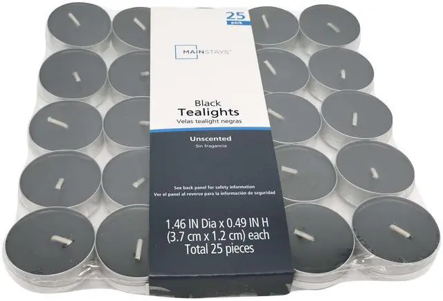 Main image of Mainstays Black Unscented Indoor/Outdoor Tealight Candles, 25 Count