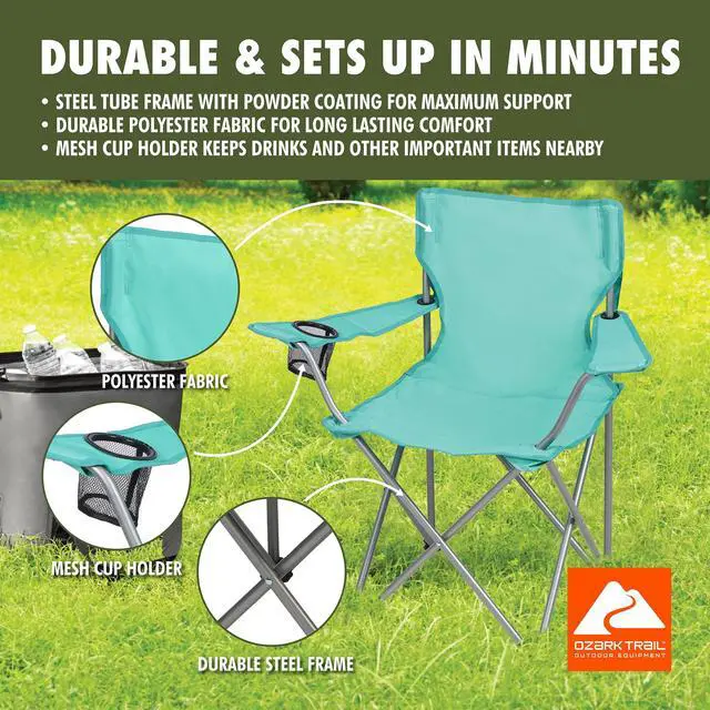 Alt view image 3 of 7 - Ozark Trail Quad Folding Camp Chair with Cup Holder, Green Sea