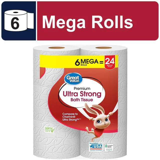 Main image of Great Value Ultra Strong 2-Ply Toilet Paper, 6 Mega Rolls, Compare to Charmin® Ultra Strong