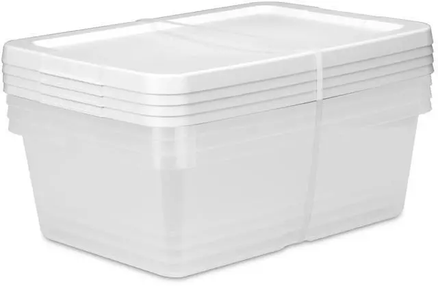 Main image of Sterilite Set of (4) 12 Quart Storage Bins, Clear Plastic Storage Bin with Snap-on Lid, White