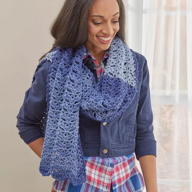 Alt view image 5 of 7 - Red Heart Super Saver Ombre 4 Medium Acrylic Yarn, True Blue 10oz/283g, 482 Yards
