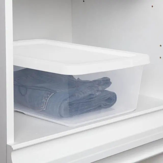 Alt view image 4 of 7 - Sterilite Set of (4) 12 Quart Storage Bins, Clear Plastic Storage Bin with Snap-on Lid, White