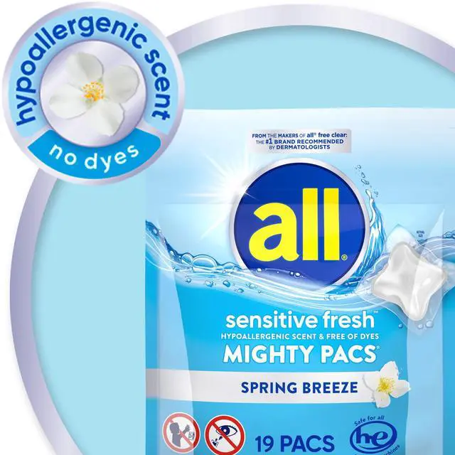 Alt view image 7 of 7 - all sensitive fresh MIGHTY PACS Spring Breeze Scented Laundry Detergent, 19 Count