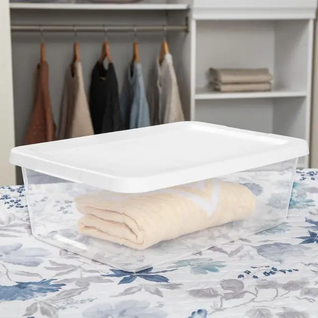 Alt view image 6 of 7 - Sterilite Set of (4) 12 Quart Storage Bins, Clear Plastic Storage Bin with Snap-on Lid, White