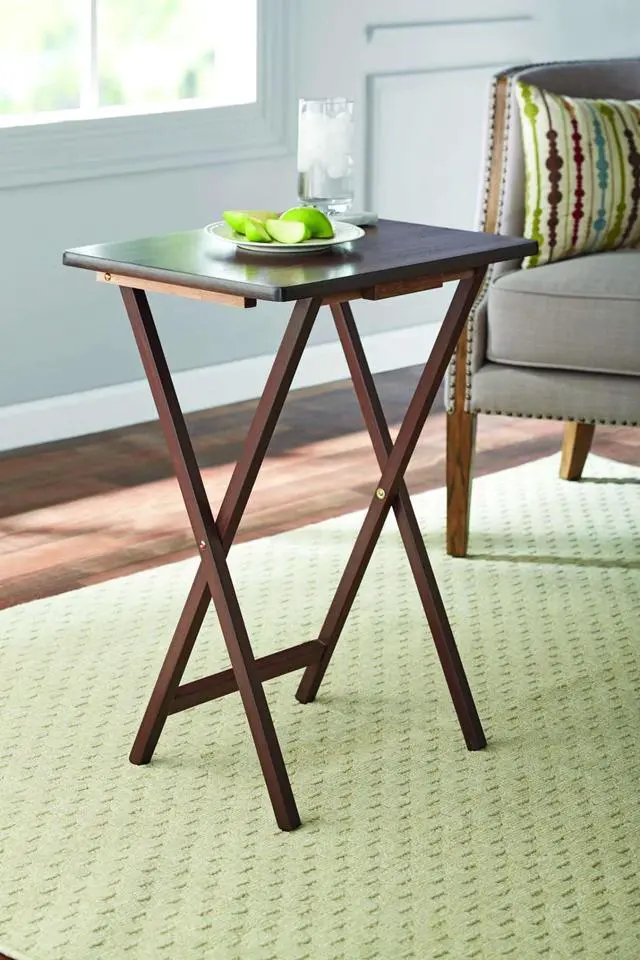 Alt view image 5 of 7 - Mainstays Rubberwood Folding TV Tray Table, Walnut