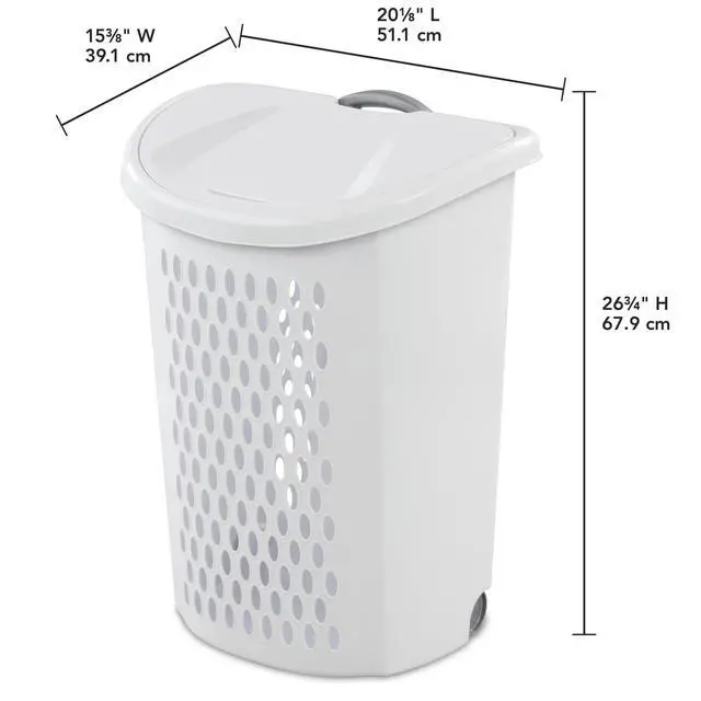 Alt view image 2 of 7 - Sterilite Ultra Wheeled Hamper, Plastic Laundry Hamper with Handle and Wheels for Easy Transport, White