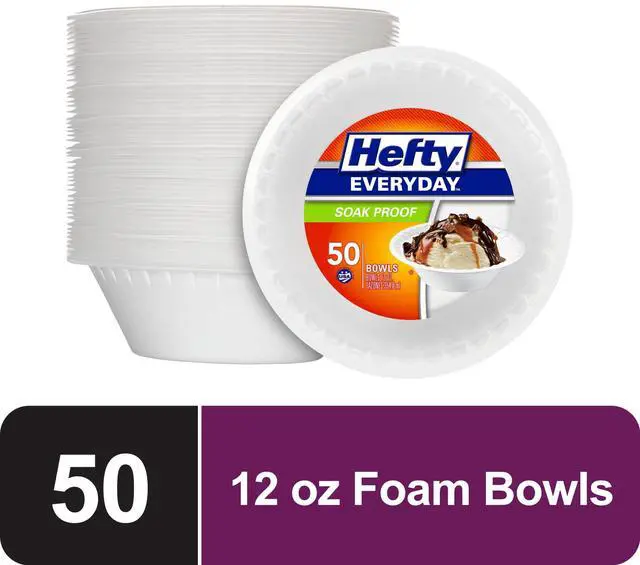 Main image of Hefty Everyday Soak-Proof Foam Bowls, White, 12 ounce, 50 Count