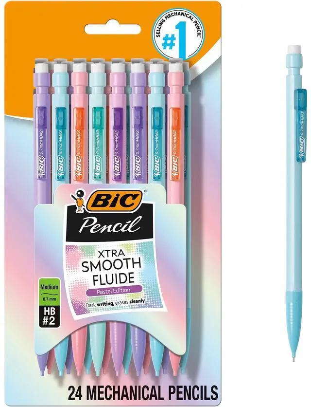 Main image of BIC Xtra Smooth Pastel Mechanical Pencils, No. 2, Back to School, 0.7 mm, 24-Count