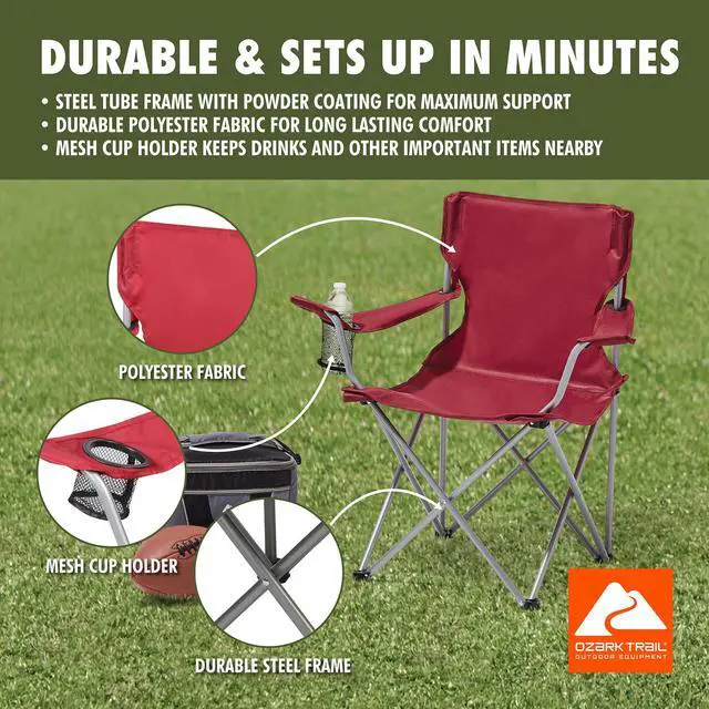 Alt view image 3 of 7 - Ozark Trail Quad Folding Camp Chair with Cup Holder, Red