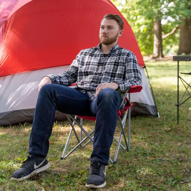 Alt view image 6 of 7 - Ozark Trail Quad Folding Camp Chair with Cup Holder, Red
