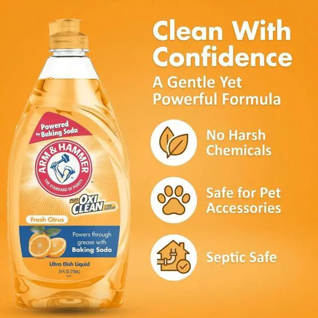 Alt view image 6 of 7 - Arm & Hammer + Oxi Clean Ultra Dish Liquid Soap, Fresh Citrus, 64 oz