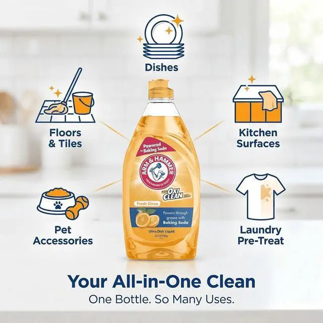Alt view image 7 of 7 - Arm & Hammer + Oxi Clean Ultra Dish Liquid Soap, Fresh Citrus, 64 oz