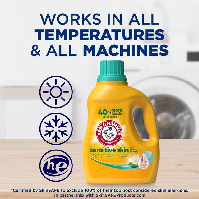 Alt view image 7 of 7 - ARM & HAMMER Sensitive Skin Plus Fresh Scent Liquid Laundry Detergent 105 fl oz, 105 Loads