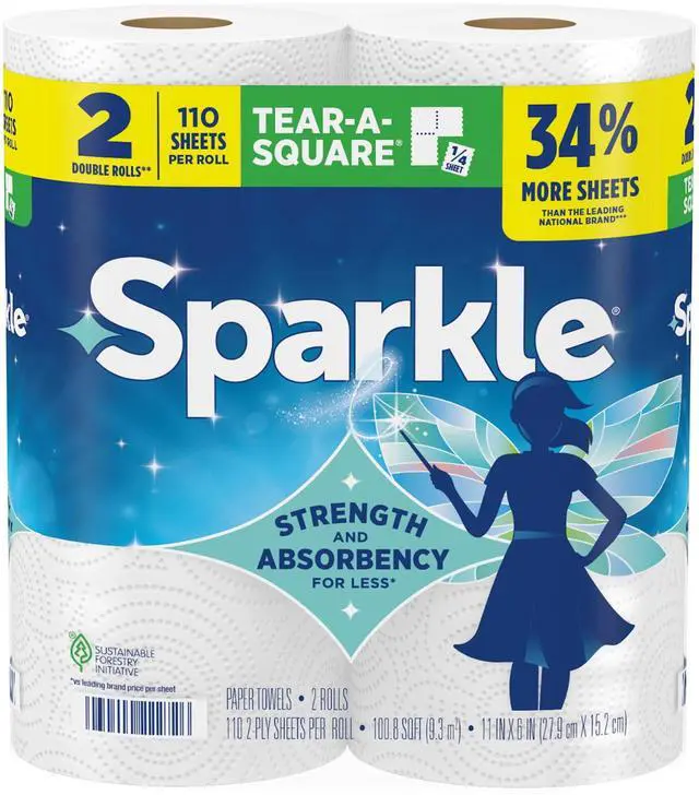 Alt view image 3 of 7 - Sparkle Tear-A-Square Paper Towels, 2 Double Rolls, 110 Sheets per Roll