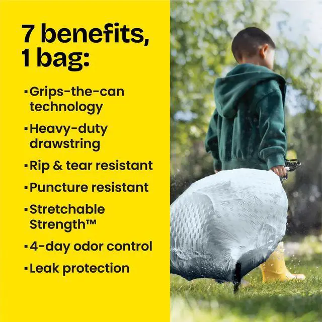 Alt view image 6 of 7 - Glad ForceFlex 13-Gallon Drawstring Tall Kitchen Trash Bags, Gain Lemon Zest Scent, 40 Bags
