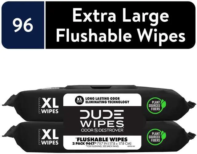 Main image of DUDE Wipes Odor Destroyer Flushable Wipes, XL Wet Wipes, Deodorizing with Clean Scent, 48 Count, 2 Pack