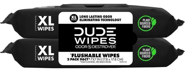 Alt view image 2 of 7 - DUDE Wipes Odor Destroyer Flushable Wipes, XL Wet Wipes, Deodorizing with Clean Scent, 48 Count, 2 Pack
