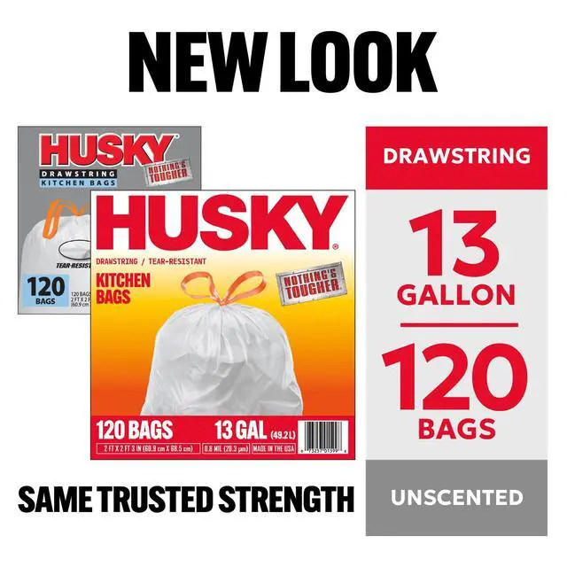 Alt view image 2 of 7 - Husky 13 Gallon Tall Kitchen Drawstring Bags, 120 Bags