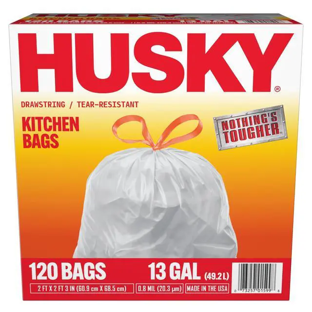 Alt view image 7 of 7 - Husky 13 Gallon Tall Kitchen Drawstring Bags, 120 Bags