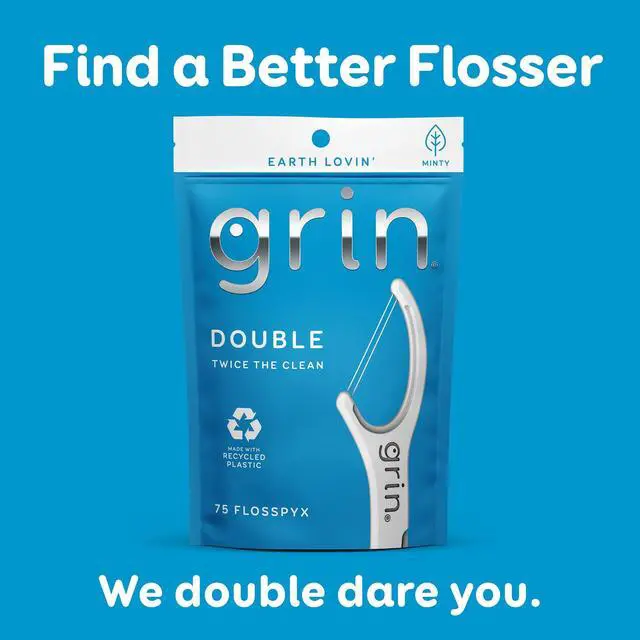 Alt view image 6 of 7 - GRIN Double Flosspyx Floss Picks, Mint Flavor, 75 Count, Recycled Plastic, 2-Line Floss