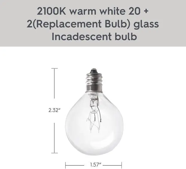 Alt view image 5 of 7 - Better Homes & Gardens 20-Count G40 Clear Glass Globe Outdoor Patio String Lights