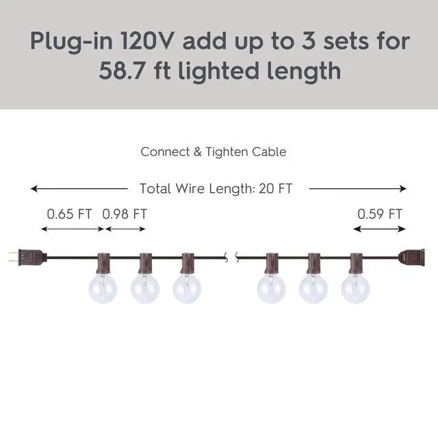 Alt view image 7 of 7 - Better Homes & Gardens 20-Count G40 Clear Glass Globe Outdoor Patio String Lights