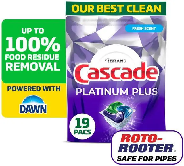 Main image of Cascade Platinum Plus Dishwasher Pods, Dishwasher Detergent, Dish Detergent Soap, Fresh, 19 Count