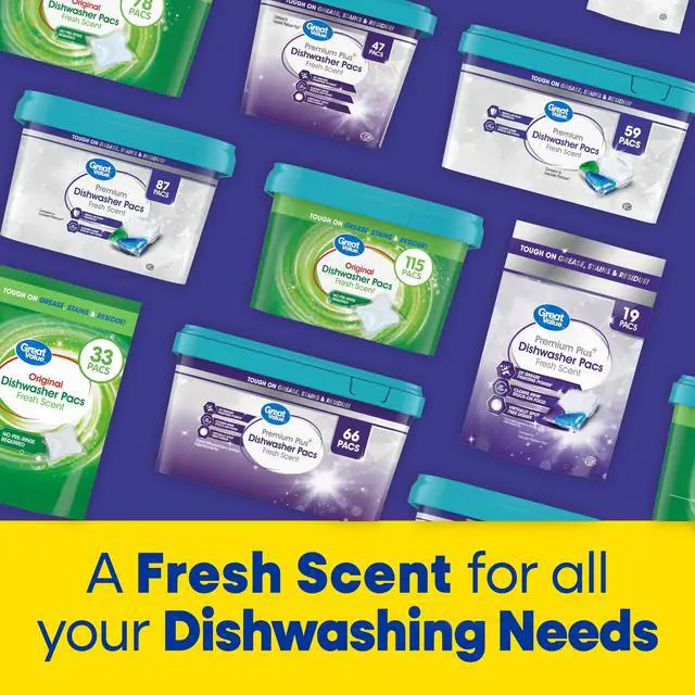 Alt view image 3 of 7 - Great Value Premium Dishwasher Pacs, Fresh Scent, 87 Count