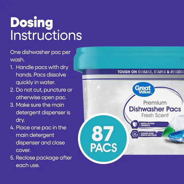Alt view image 4 of 7 - Great Value Premium Dishwasher Pacs, Fresh Scent, 87 Count