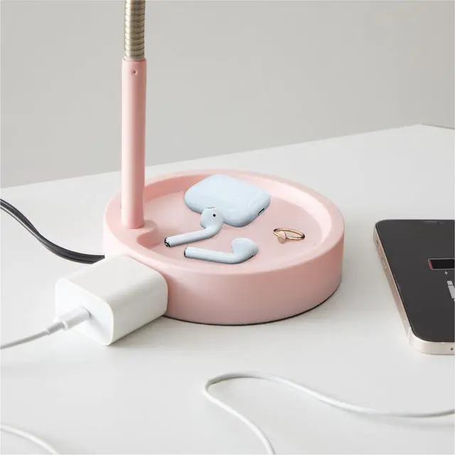 Alt view image 6 of 7 - Mainstays LED Desk Lamp with Catch-All Base & AC Outlet, Matte Blush Pink