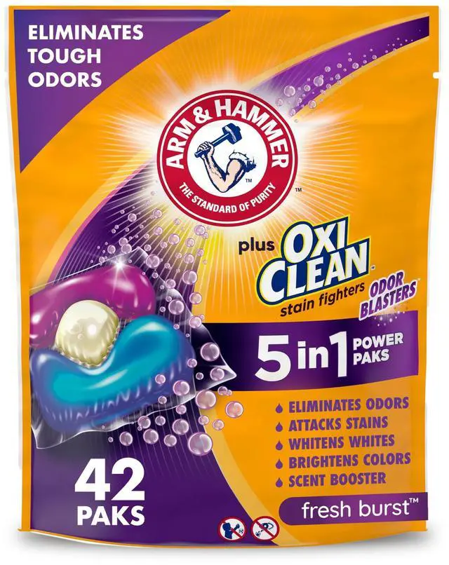 Main image of ARM & HAMMER Plus OxiClean Odor Blasters 5-in-1 Laundry Detergent Power Paks, Fresh Burst, 42 Ct