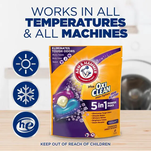 Alt view image 7 of 7 - ARM & HAMMER Plus OxiClean Odor Blasters 5-in-1 Laundry Detergent Power Paks, Fresh Burst, 42 Ct